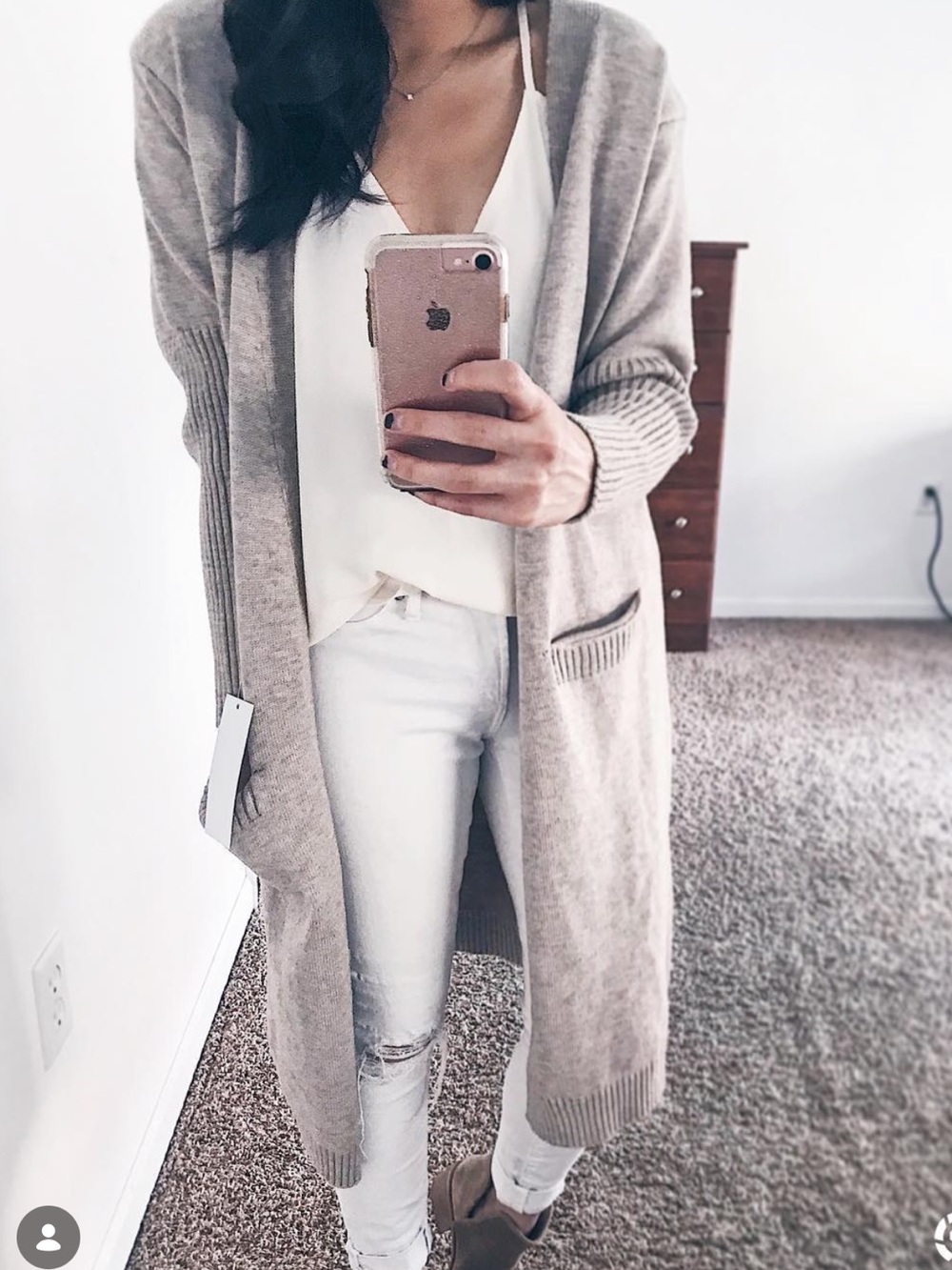 Goodnight Macaroon Open-Front Long Cardigan in Light Taupe